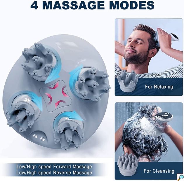 Octopus Αδιάβροχη Συσκευή Μασάζ Κεφαλιού Shiatsu & Δονήσεων 4D - Καταπολέμηση Τριχόπτωσης - Επαναφορτιζόμενη Smart Scalp Massager με LCD Οθόνη
