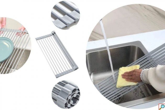 Αναδιπλούμενο Στραγγιστήρι Πιάτων Από Ανοξείδωτο Ατσάλι - Ράφι για Στέγνωμα Πιάτων για το Νεροχύτη 