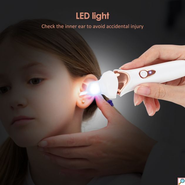 Νέα Επαναφορτιζόμενη Συσκευή Καθαρισμού Κεριού Αυτιών - Ανώδυνη & Ασφαλή Χρήση για Παιδιά & Ενήλικες - με Φωτάκι LED & 4 Διαφορετικές Κεφαλές