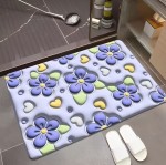 3D Ανάγλυφο Μαλακό Πατάκι Μπάνιου - Αντιολισθητικό & Αδιάβροχο - Μωβ Λουλούδια - 38 x 58 cm