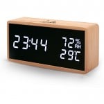 Bamboo Ψηφιακό Θερμόμετρο,Υγρόμετρο Εσωτερικού Χώρου με Ρολόι, Ξυπνητήρι και Ημερολόγιο