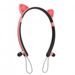 Bluetooth Ασύρματα Ακουστικά Ψείρες με Μαγνήτη, Στερεοφωνικά & LED Αυτάκια Γάτας - Luminous Wireless Earphone Cat Ear ZW-29 Ροζ OEM