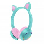 Bluetooth Ασύρματα Ακουστικά Αυτιά Γάτας με Πολύχρωμα Φώτα RGB & Ενσωματωμένο Μικρόφωνο - Wireless Cat Ear Headphones AKZ-K24 Τιρκουάζ