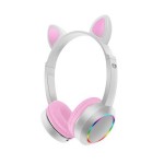 Bluetooth Ασύρματα Ακουστικά Αυτιά Γάτας με Πολύχρωμα Φώτα RGB & Ενσωματωμένο Μικρόφωνο - Wireless Cat Ear Headphones AKZ-K24 Λευκά
