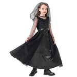 Στολή Halloween Παιδική Μαυροφορεμένο Κορίτσι, Μαύρο Φόρεμα με Διάφανα Μανίκια και Αξεσουάρ Κεφαλής με Πέπλο