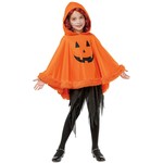 Στολή Halloween Παιδική Πόντσο Κολοκύθα με Κουκούλα, Πορτοκαλί με Χαρούμενο Πρόσωπο Jack o Lantern