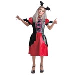 Στολή Halloween Παιδική Βαμπιρίνα με Κόκκινο και Μαύρο Φόρεμα, Τσόκερ και Αξεσουάρ Κεφαλής με Νυχτερίδες, Κοριτσίστικη Μεταμφίεση