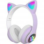 LED Bluetooth Ασύρματα On-Ear Ακουστικά Αυτιά Γάτας με Εναλλασσόμενο Φωτισμό - Wireless Cat Ear Headphones Λιλά