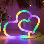 LED Επιτοίχιο Διακοσμητικό Φωτιστικό Πολύχρωμο Neon με Τροφοδοσία USB ή Μπαταρίες με Σχέδιο Διπλή Καρδιά