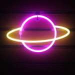LED Επιτοίχιο Διακοσμητικό Φωτιστικό Neon με Τροφοδοσία USB ή Μπαταρίες με Σχέδιο Πλανήτης Κρόνος σε Ροζ και Κίτρινο Χρώμα