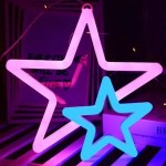 LED Επιτοίχιο Διακοσμητικό Φωτιστικό Neon με Τροφοδοσία USB ή Μπαταρίες με Σχέδιο Διπλό Αστέρι σε Ροζ και Μπλε Χρώμα