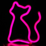 LED Επιτοίχιο Διακοσμητικό Φωτιστικό Neon με Τροφοδοσία USB ή Μπαταρίες με Σχέδιο Γατούλα σε Ροζ Χρώμα