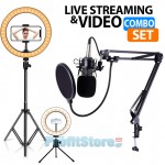 Live Streaming & Video Combo Set με Πυκνωτικό Μικρόφωνο USB & Ring Light Δαχτυλίδι 26cm με 2 Τρίποδα - ASMR, TikTok, Studio, Youtube, Instagram Story