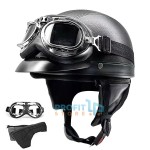 Old School Μισό Κράνος με Αφαιρούμενο Κάλυμμα Αυχένα & Αυτιών, Γυαλιά UV Retro & Γείσο Μηχανής 54-60cm Δερματίνης Ενηλίκων Half Face Helmet ONE SIZE