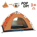 POP UP Αυτόματη Σκηνή 1ος λεπτού Igloo για Camping 3 Ατόμων - Καλοκαιρινή Αδιάβροχη - Πορτοκαλί - 200x200x130εκ