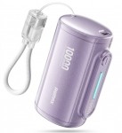 Power Bank 10000mAh 22.5W - Γρήγορη Φόρτιση PD με Ενσωματωμένο Καλώδιο USB-C & Οθόνη LED, Compact Σχεδιασμός για Ταξίδια Μωβ