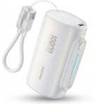 Power Bank 10000mAh 22.5W - Γρήγορη Φόρτιση PD με Ενσωματωμένο Καλώδιο USB-C & Οθόνη LED, Compact Σχεδιασμός για Ταξίδια Λευκό