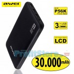 Power Bank 30.000mAh Awei  P56K 3-Εξόδων Μπαταρία με Κομψό Σχεδιασμό