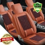 Premium Σετ Universal Ανατομικά Καλύμματα Καθισμάτων Αυτοκινήτου από Αφρώδες Καφέ Pu Leather με Λεπτομέρειες από Καφέ Ύφασμα 7τμχ