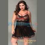 Sexy Mini Φόρεμα με Δαντέλα και Κόκκινες Λεπτομέρειες - Μεγάλα Μεγέθη - Sexy Lingerie Bodystockings