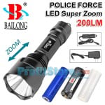 Επαναφορτιζόμενος Φακός LED CREE 200LM SUPER ZOOM - Bailong Police Force