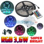 Σετ Αδιάβροχη Ταινία LED 5 μέτρων RGB SMD 3,6W SuperBright 12V με τηλεχειριστήριο