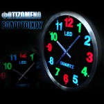 Εντυπωσιακό Μεγάλο Ρολόι Τοίχου 30cm με Πολύχρωμο Φωτισμό LED