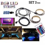 Αδιάβροχη Αυτοκόλλητη RGB Ταινία LED USB 5V με Τηλεχειριστήριο για Διακόσμηση Αυτοκινήτου, Σπιτιού - Σετ 2 τμχ