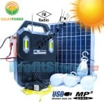 Μεγάλο Ηλιακό Σύστημα Φωτισμού, Ήχου & Φόρτισης με Πάνελ 10W, Μπαταρία, Φωτιστικό & SOS + 4 Λάμπες LED 150 Lumens - Mp3/USB/SD/FM Player