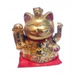 Διακοσμητική Τυχερή Χρυσή Γάτα Καλωσορίσματος σε Μαξιλάρι Ρεύματος και Μπαταρίας - Feng Shui Welcome Cat 23cm