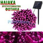 Ηλιακά Λαμπάκια Ροζ Φωτισμού & 3 Προγράμματα - Φωτάκια 100 LED Εξωτερικού Χώρου με Φωτοβολταϊκό Πάνελ 12m
