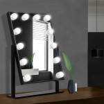 Μεγάλος Μεταλλικός Καθρέφτης Μακιγιάζ με 12 LED Ρυθμιζόμενο Φωτισμό Αφής 40x30cm - Mirror Makeup HD Beauty Μαύρο