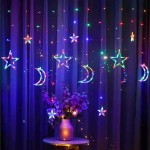 Χριστουγεννιάτικη Κουρτίνα 3m με 120 RGB Led Λαμπάκια σε Σχήμα Αστεριών & Φεγγαριών Πολύχρωμου Φωτισμού