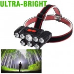 Οχταπλός Αδιάβροχος με 8 LED Φακός Κεφαλής Υψηλής Φωτεινότητας USB Επαναφορτιζόμενος - Headlamp Super Bright