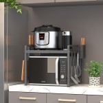 Μεταλλική Ρυθμιζόμενη Ραφιέρα Αποθήκευσης για Κουζίνα - Φούρνο Μικροκύμάτων με Γαντζάκια - Microwave Oven Adjustable Storage Rack Μαύρο