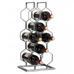 Μοντέρνα Μεταλλική Θήκη Μπουκαλιών Κρασιού 8 Θέσεων σε Σχήμα Κυψέλης, Κάβα Ποτών, Εξαγωνική Ασημί Μεταλλική Μπουκαλοθήκη 24x20x52cm