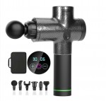 Επαγγελματική Συσκευή Αθλητικού Μασάζ Δονήσεων Ανάκαμψης & Αποκατάστασης με 6 Κεφαλές, 30 Ταχύτητες & Οθόνη Αφής - Fascial Gun  Carbon