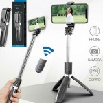 Ασύρματο 360ᵒ Bluetooth Πτυσσόμενο Μπαστούνι Κινητού 90cm & Τρίποδο για Selfie Φωτογραφίες με Χειριστήριο - Wireless Tripod Selfie Stick Μαύρο