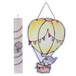 Σετ Παιδική Λαμπάδα με Εκτύπωση Ελέφαντας - Αερόστατο σε Κερί Πλακέ 4,5x29,5cm & Αναμνηστικό Ξύλινο Καδράκι 21x31cm
