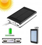 Ηλιακά Επαναφορτιζόμενο Power Bank 30.000mAh με 2 Θύρες USB-A & Φωτιστικό LED με 3 Λειτουργίες - Solar Power Bank