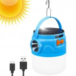 Αδιάβροχος Ηλιακός Φακός , Φανάρι , Φωτιστικό Camping Επαναφορτιζόμενο USB LED 1200lm & PowerBank Φόρτισης Συσκευών Μπλε