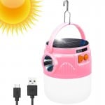 Αδιάβροχος Ηλιακός Φακός / Φανάρι / Φωτιστικό Camping Επαναφορτιζόμενο USB LED 1200lm & PowerBank Φόρτισης Συσκευών Ροζ