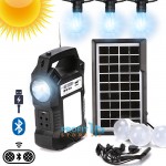 Ηλιακό Σύστημα Φωτισμού & Φόρτισης Κάμπινγκ με Ηχείο USB/SD Mp3 Player, Ραδιόφωνο, Ηλιακό Panel, Powerbank, Φακό & Φωτιστικό & 3 Λάμπες Γιρλάντα LED