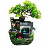 Διακοσμητικό Συντριβάνι Feng Shui με Σπιτάκι, Δέντρο, Kαταράκτη, Τρεχούμενο Νερό & Πολύχρωμο Φωτισμό LED 19x14x30 εκ