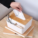 Κουτί Οργάνωσης με Θήκη για Χαρτομάντηλα για όλο το Σπίτι - Πλαστικό με Ξύλινο Bamboo Λευκό