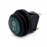 Αδιάβροχος Στρογγυλός LED Διακόπτης - Κουμπί Εναλλαγής SPST ON / OFF 12V με 3 Ακίδες - Rocker Switch Μαύρο/ Πράσινο