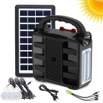 Ισχυρό Ηλιακό Σύστημα Μπαταρία Φόρτισης & Φωτισμού με Γιρλάντα 3 Λάμπες LED Κρεμαστές, Φακό, Φωτιστικό, Ραδιόφωνο FM & Ηχείο Bluetooth USB MP3 Player