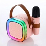 Φορητό Μίνι Ηχοσύστημα Bluetooth Καραόκε με Ασύρματο Μικρόφωνο Bluetooth Ροζ