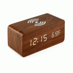 Επιτραπέζιο Ξύλινο Ρολόι – Ξυπνητήρι με Ώρα, Ημερομηνία, Θερμοκρασία, Ασύρματη Φόρτιση Κινητού και Ανιχνευτή Κίνησης – Καφέ