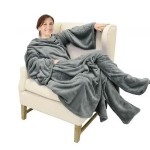Ολόσωμη Κουβέρτα-Ρούχο Βελουτέ με Μανίκια, Τσέπη & Κάλυψη Ποδιών Γκρι-SoftHug Fleece